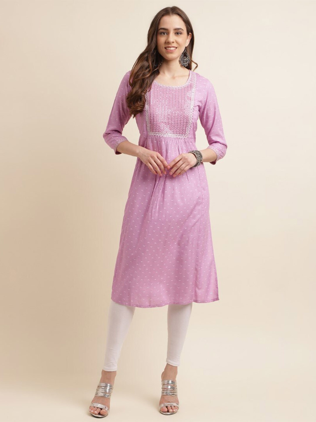 

kasee Ethnic Motifs Yoke Design Sequinned Kurta, Lavender