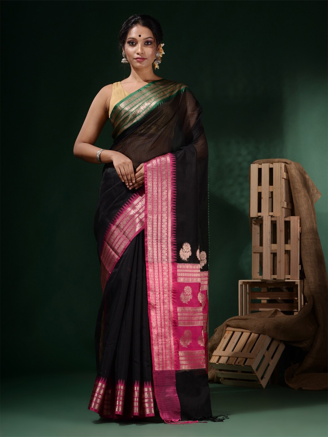 

Charukriti Silk Blend Kota Saree, Black