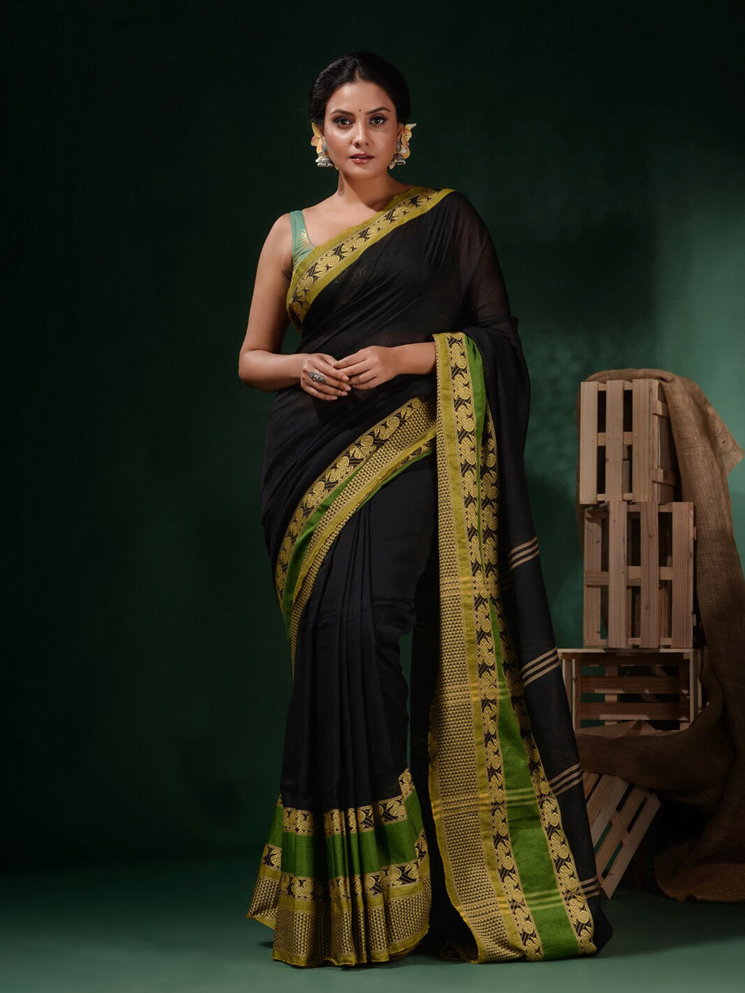 

Charukriti Pure Cotton Saree, Black