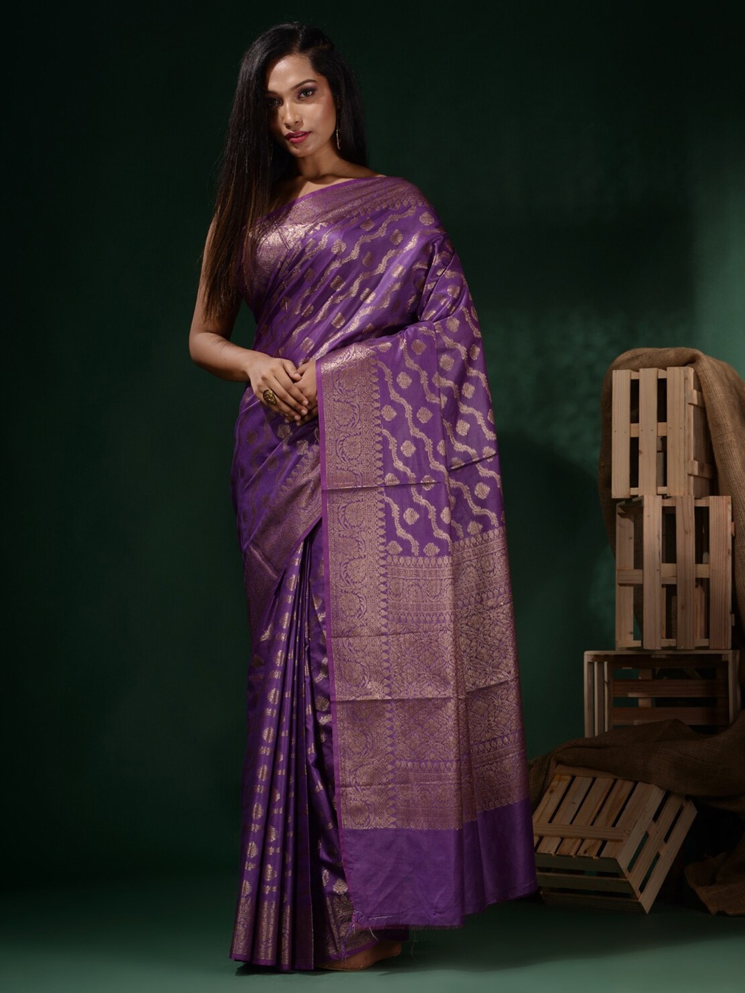 

Charukriti Woven Design Zari Saree, Violet