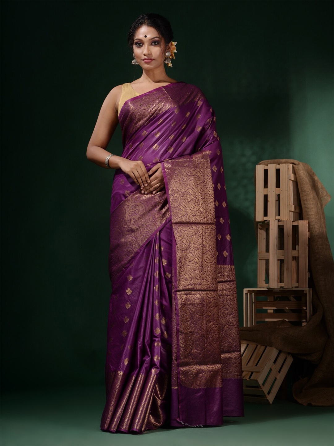 

Charukriti Ethnic Motifs Woven Design Zari Silk Blend Saree, Purple