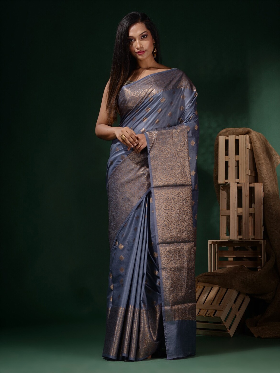 

Charukriti Ethnic Motifs Woven Design Zari Saree, Grey