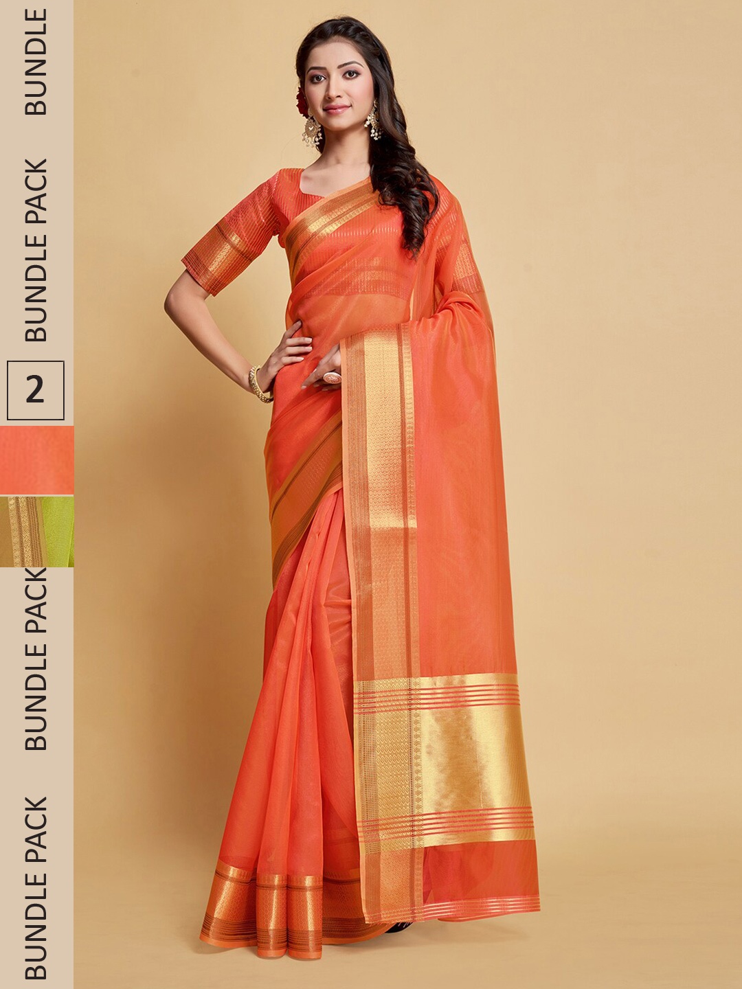 

Pisara A Selection Of 2 Organza Sarees, Peach