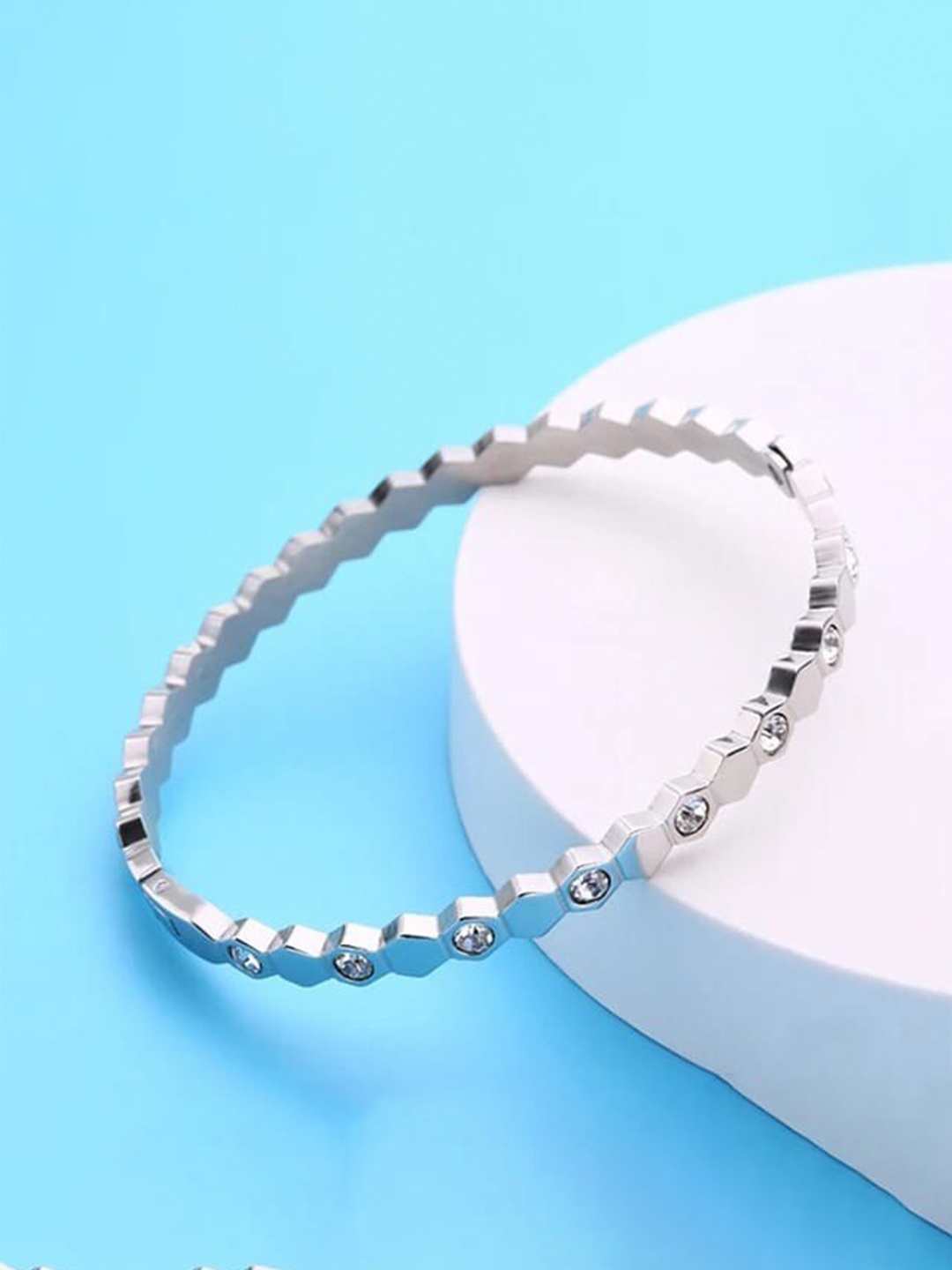 

VIEN Silver-Plated Stone-Studded Kada Bracelet