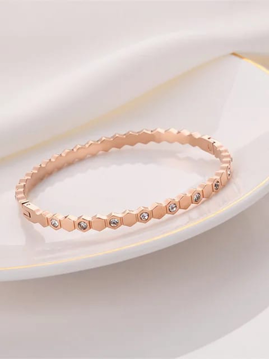 

VIEN Cubic Gold-Plated Stone-Studded Kada Bracelet, Rose gold