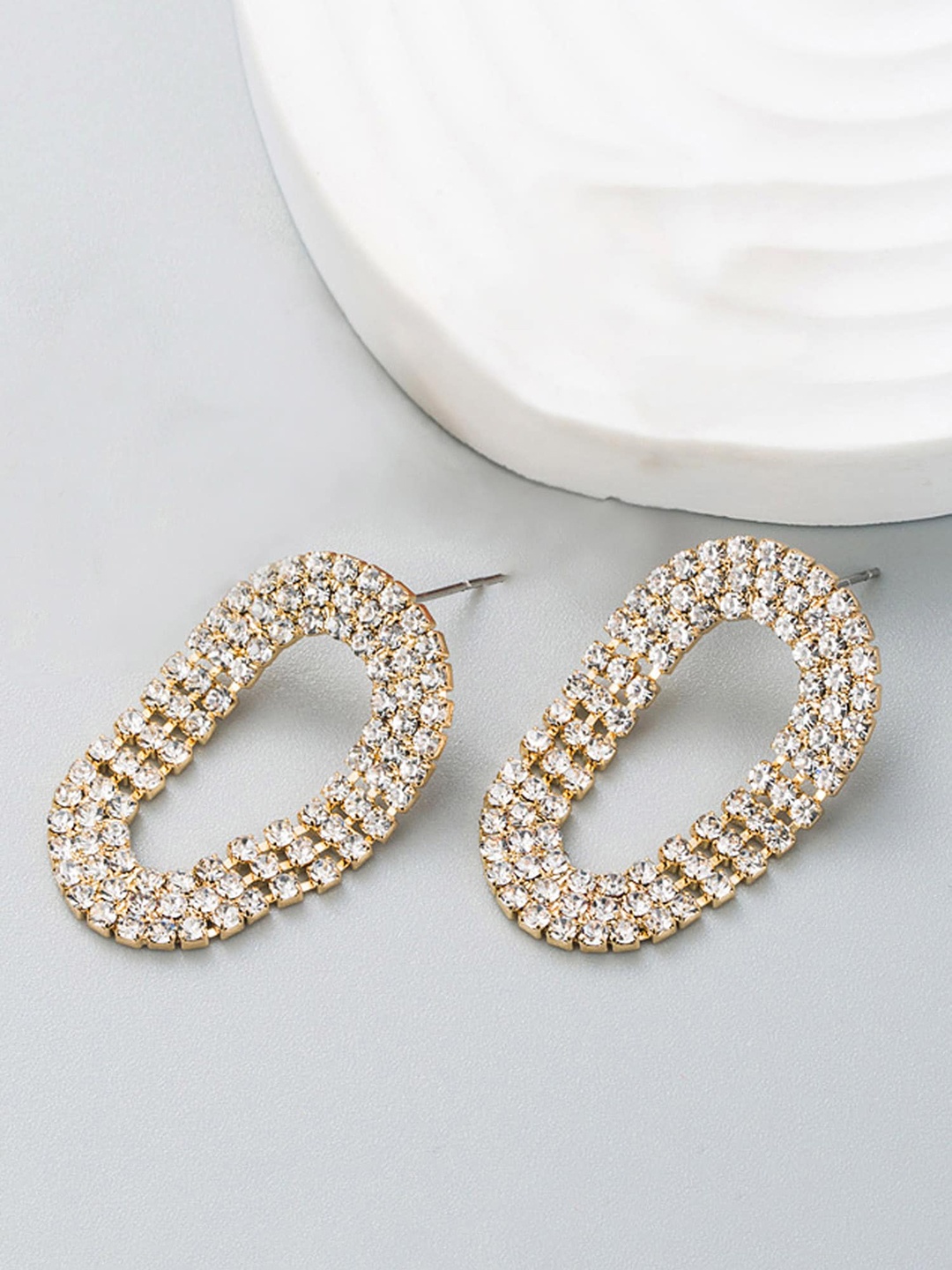 

Bellofox Gold Plated Contemporary Stone Studded Drop Earrings