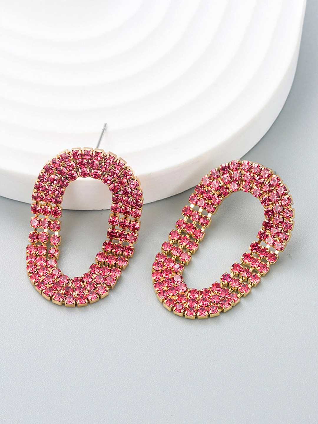 

Bellofox Gold Plated Red Contemporary Stone Studded Drop Earrings