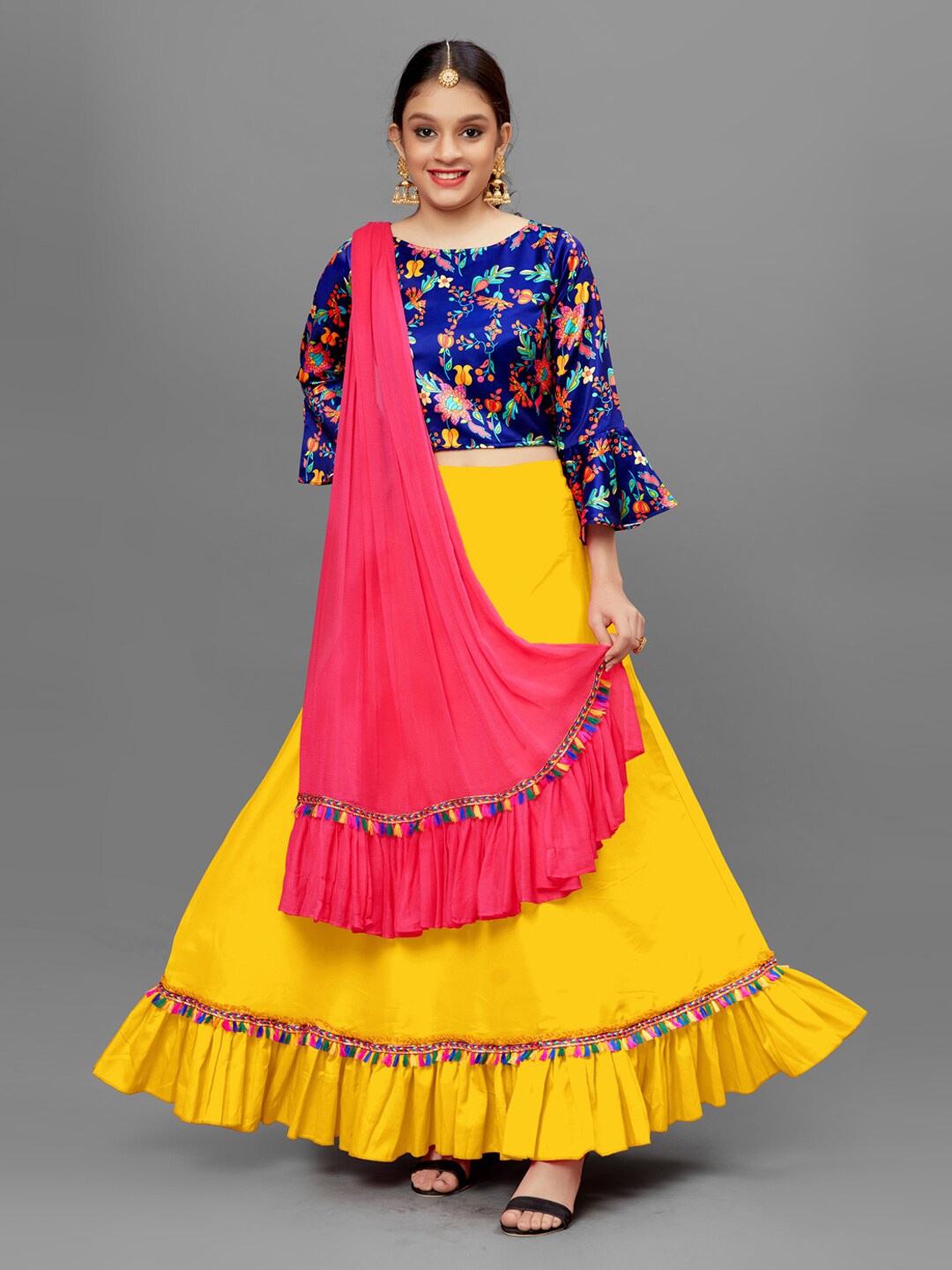 

FASHION DREAM Girls Ethnic Motifs Printed Ready to Wear Lehenga & Blouse With Dupatta, Yellow