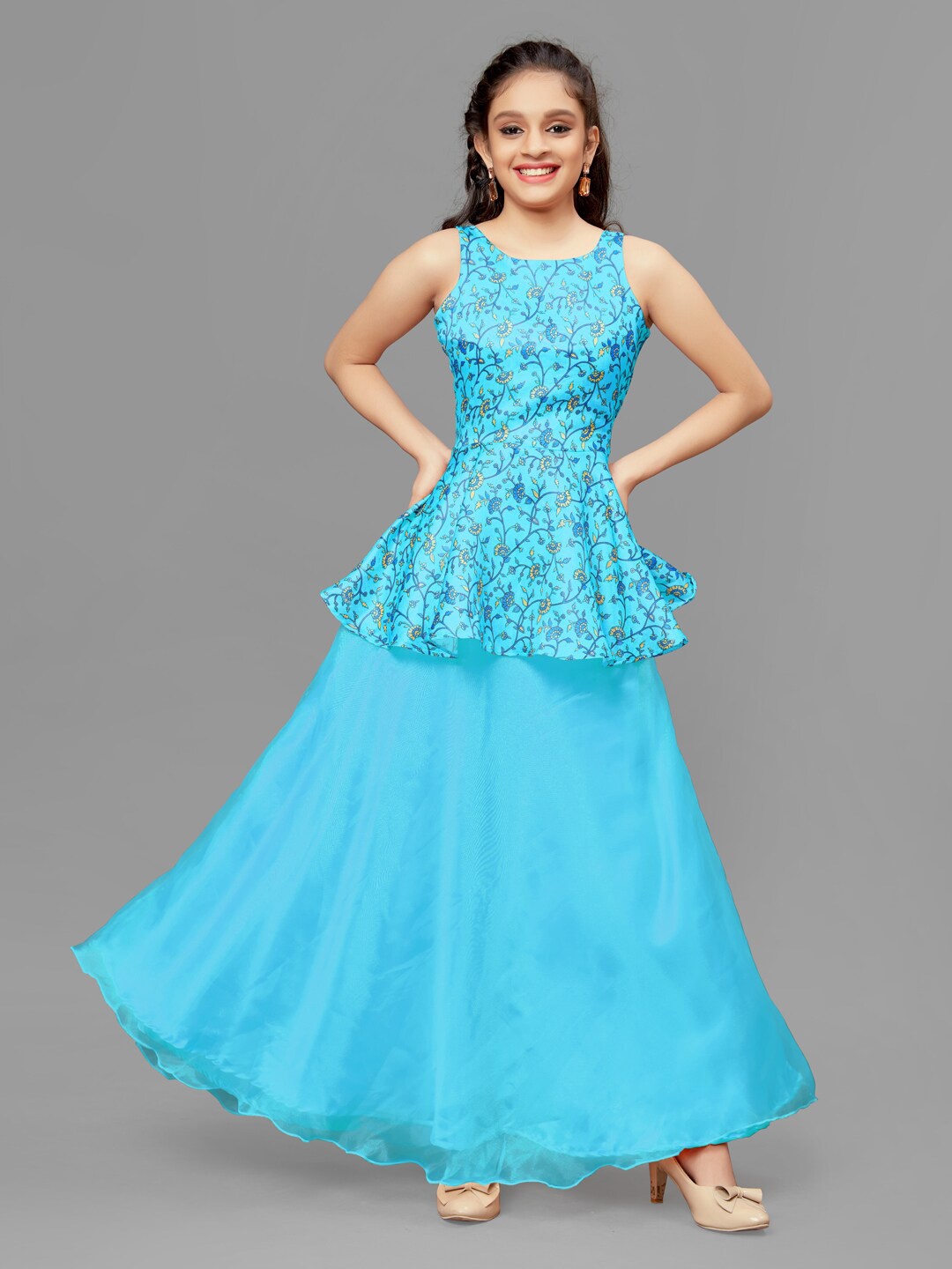

FASHION DREAM Girls Floral Printed Ready to Wear Lehenga Choli, Blue