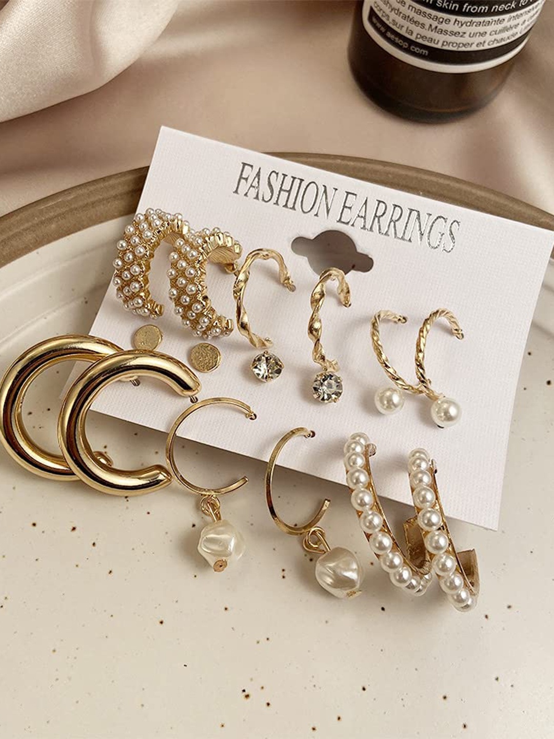 

Arzonai Gold-Toned Contemporary Half Hoop Earrings