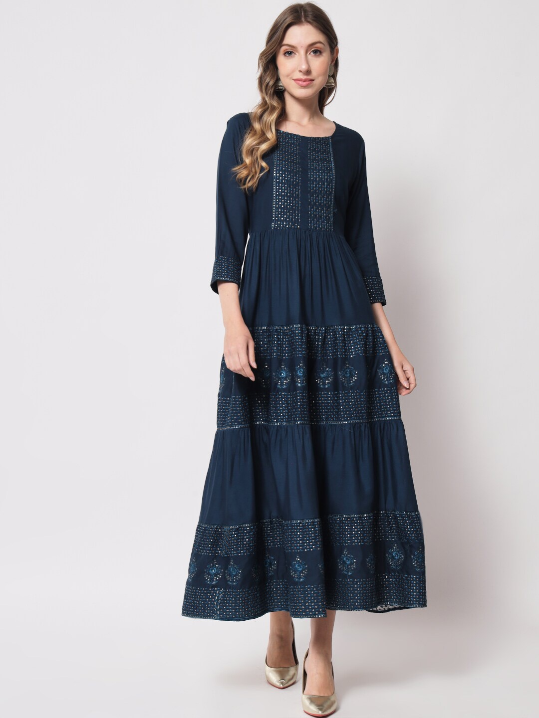 

ADORRO Ethnic Motifs Embroidered Anarkali Kurta, Blue