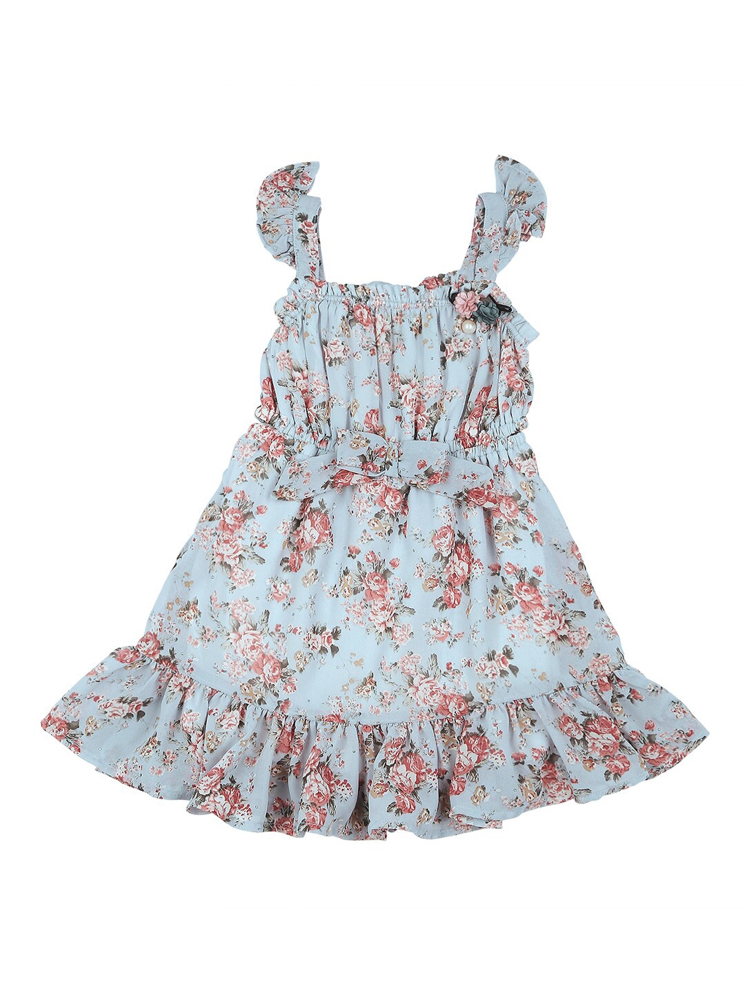 

Actuel Girls Floral Printed Pure Cotton A-Line Dress, Grey