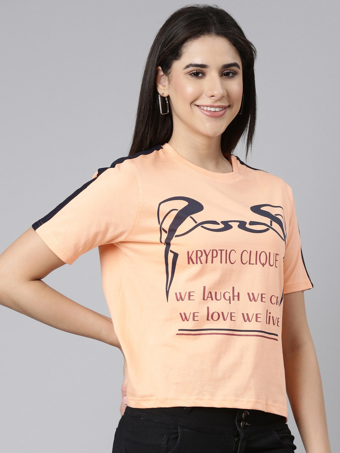 

Kryptic Typography Printed Pure Cotton T-shirt, Peach