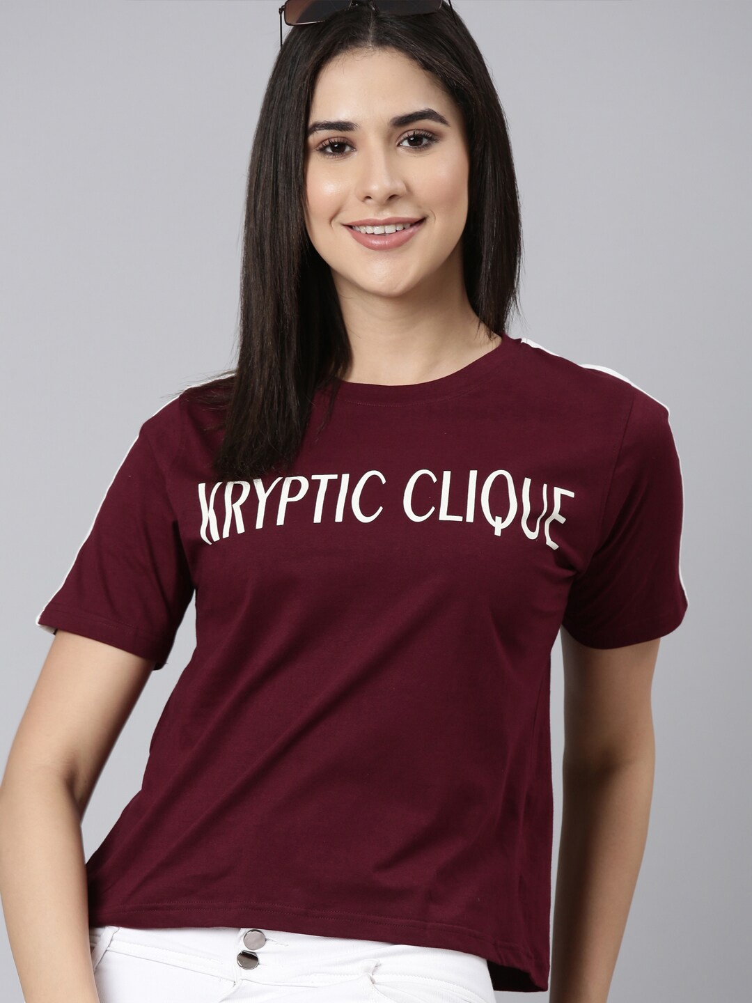 

Kryptic Typography Printed Relaxed Fit Pure Cotton T-shirt, Burgundy