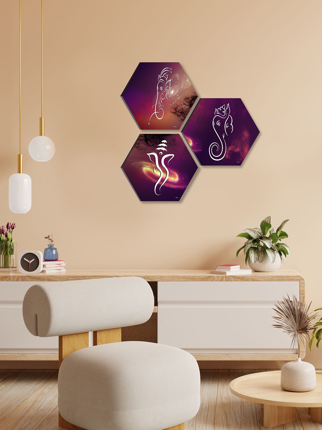 

SAF Purple & Pink 3 Pieces Abstract Building Printed UV Coating Wall Painting