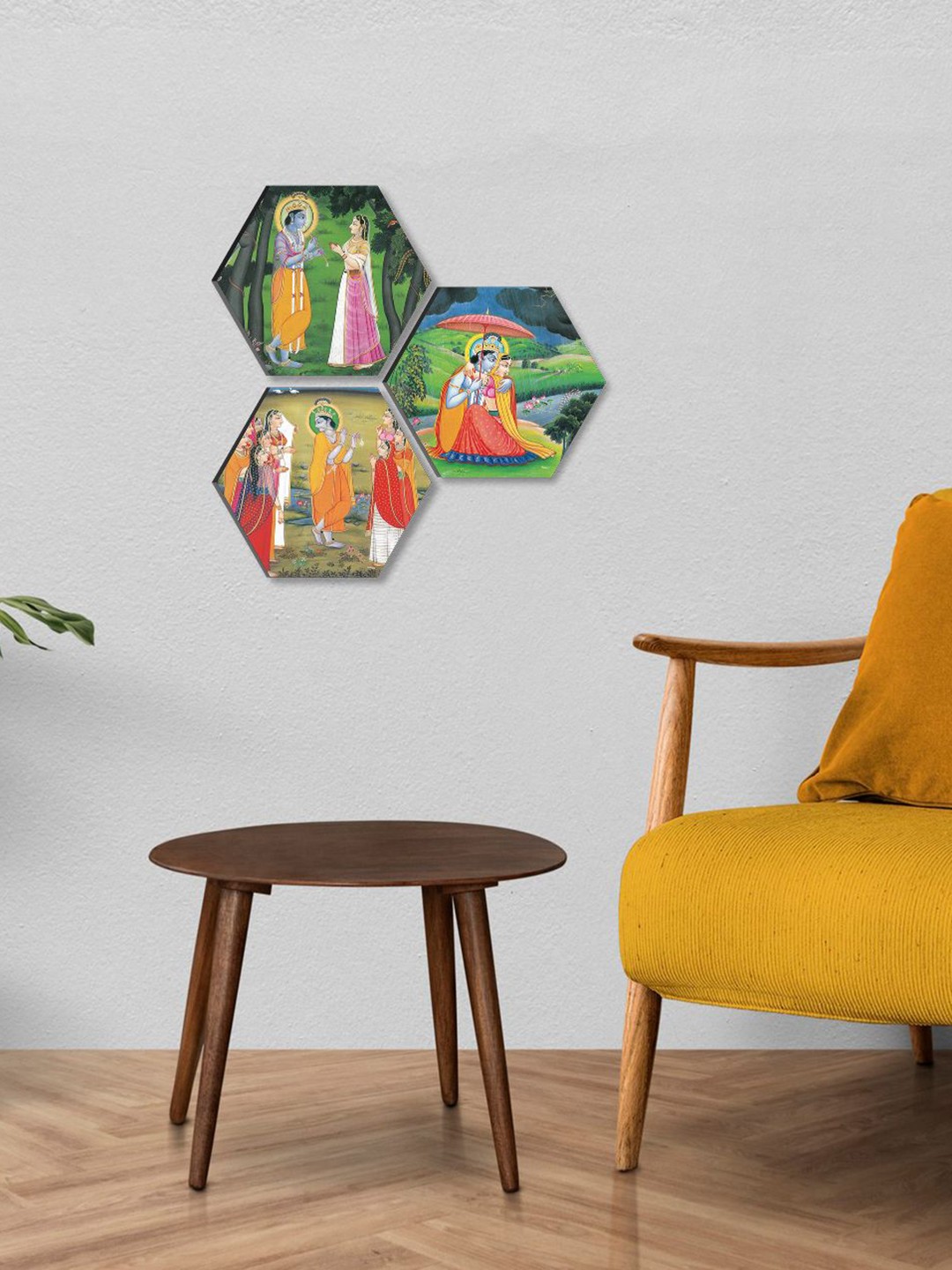 

SAF Green & Orange 3 Pieces Radha Krishna UV Textured Self adhesive Wall Art Painting