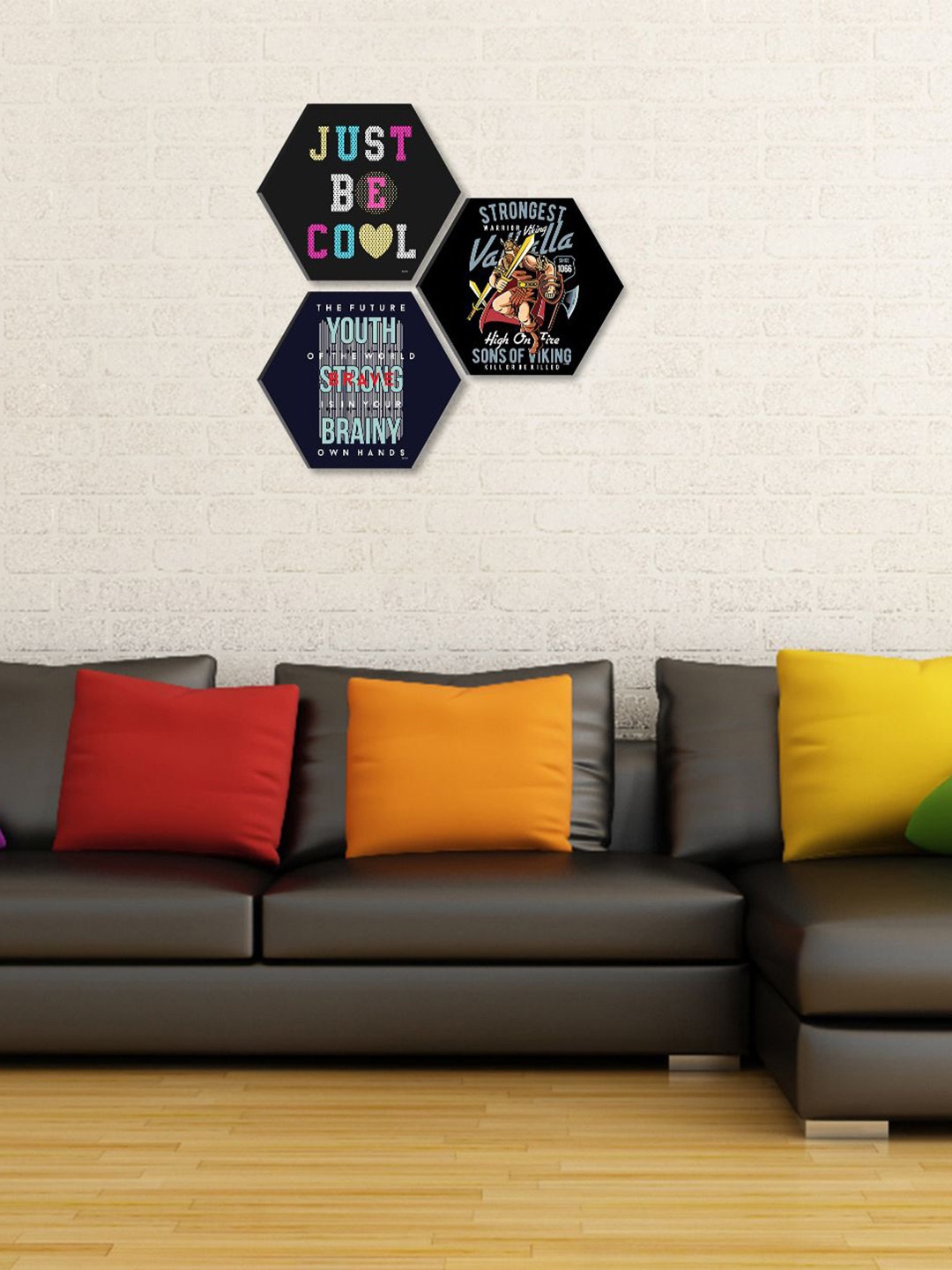 

SAF Black & Blue 3 Pieces Abstract Printed UV Coating Wall Art