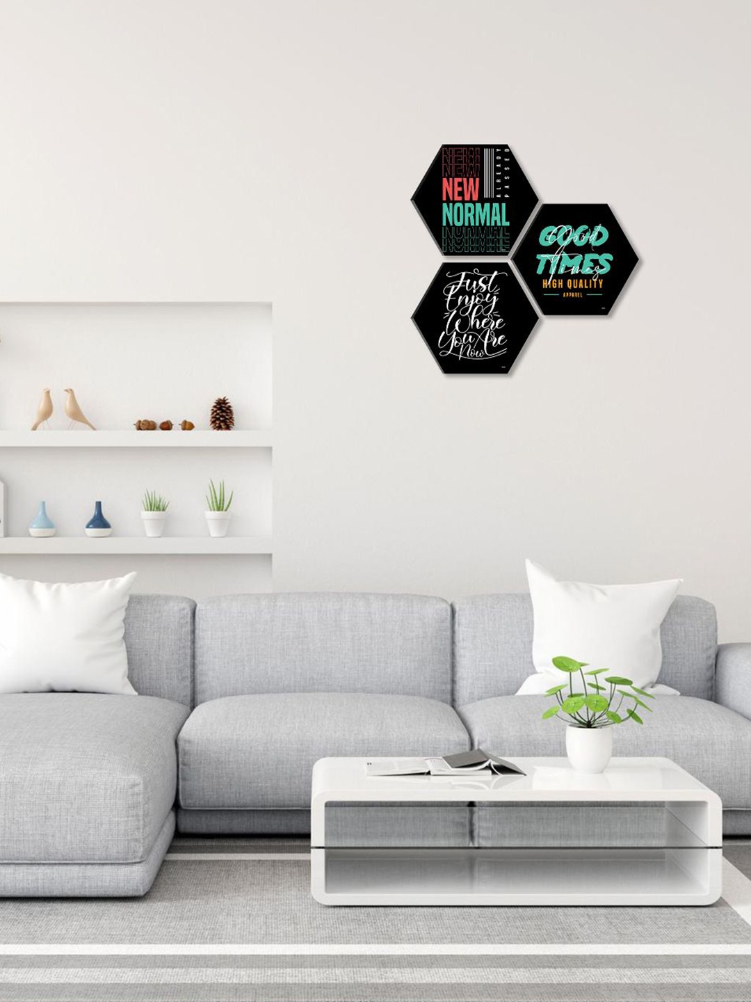 

SAF Black & White 3 Pieces Motivational Quotes UV Textured Self adhesive Wall Art Painting