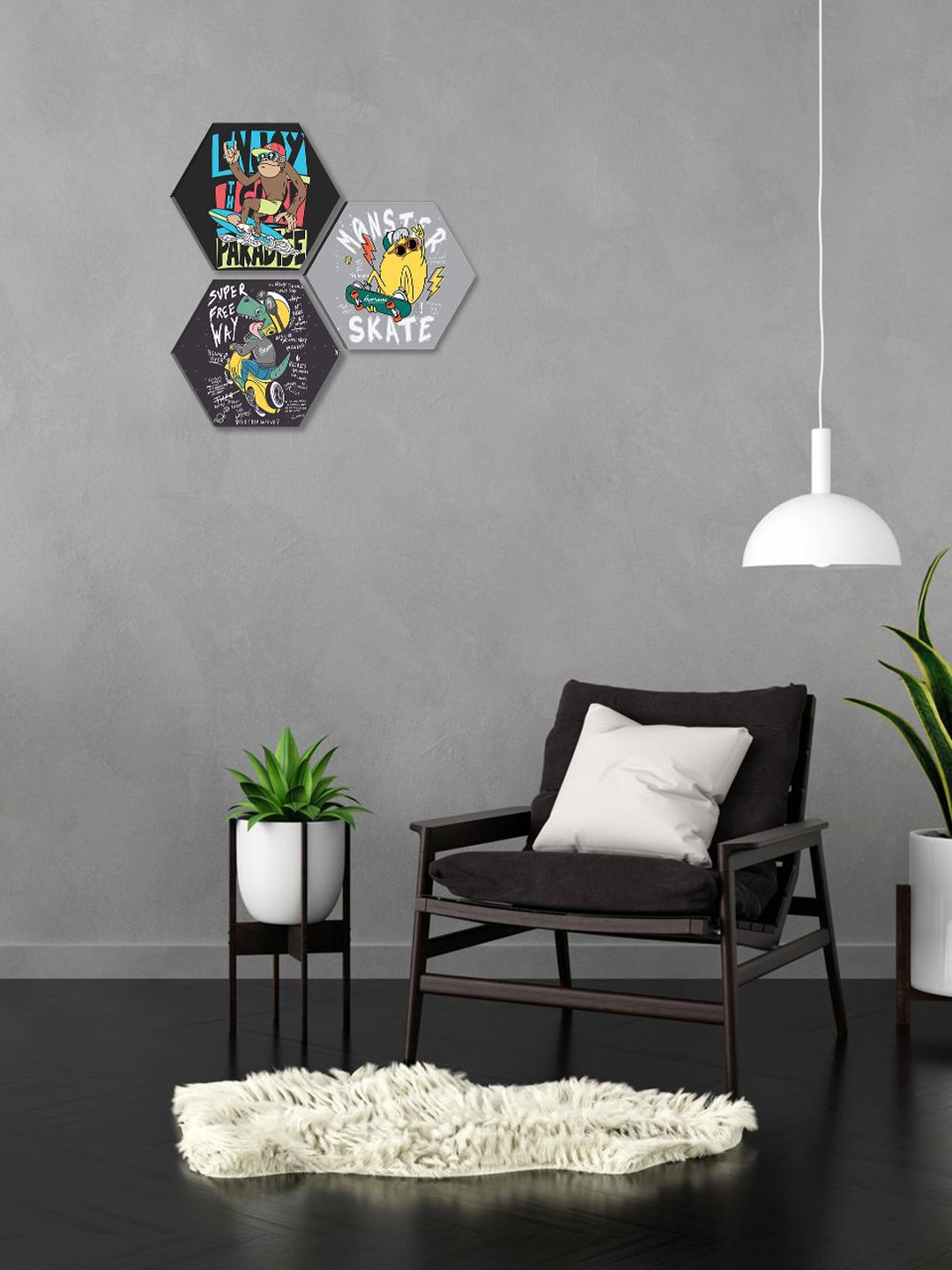

SAF Black & Grey 3 Pieces Graphic UV Textured Self adhesive Wall Art Painting
