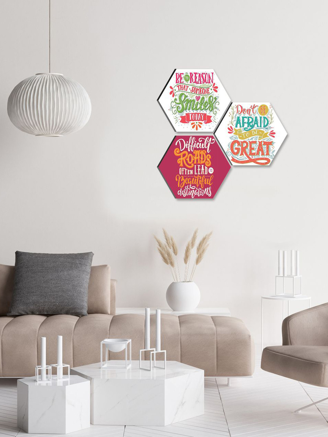 

SAF White & Pink 3 Pieces Motivational Quotes UV Textured Self adhesive Wall Art Painting