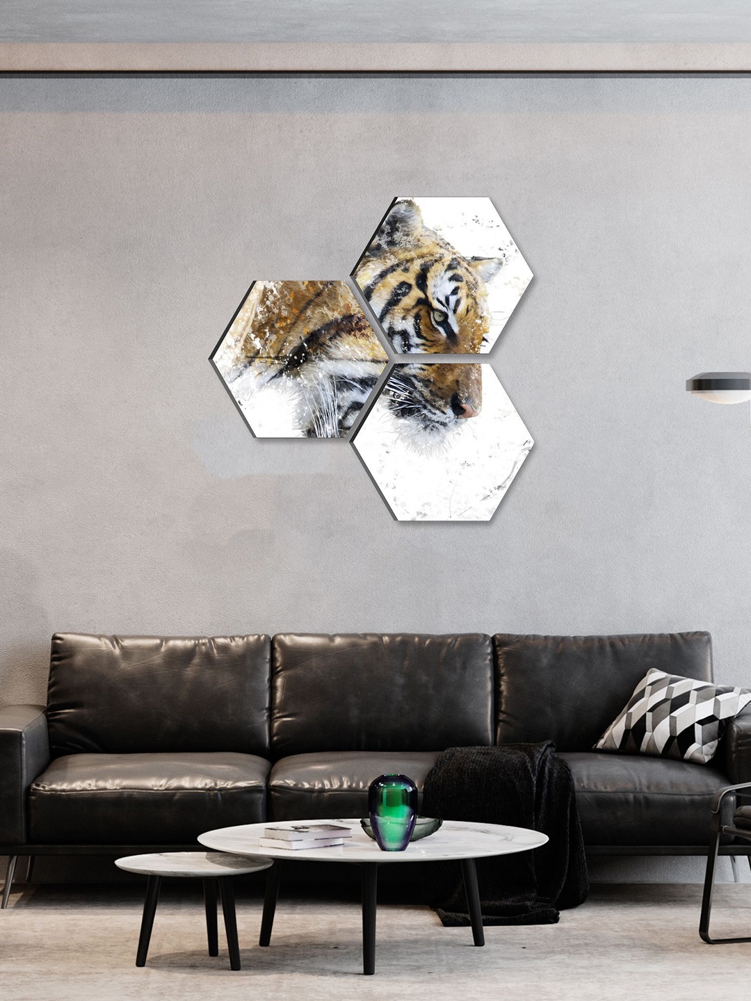 

SAF Brown & White 3 Pieces Hexagon UV Textured Self Adhesive Wall Painting