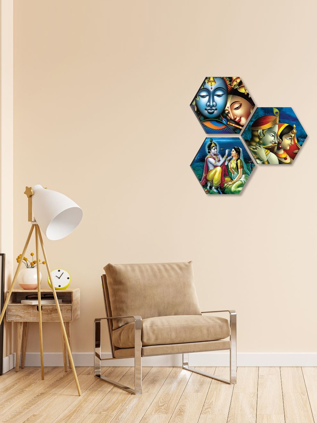 

SAF Blue & Green 3 Pieces Radha Krishna Printed UV Coating Wall Art