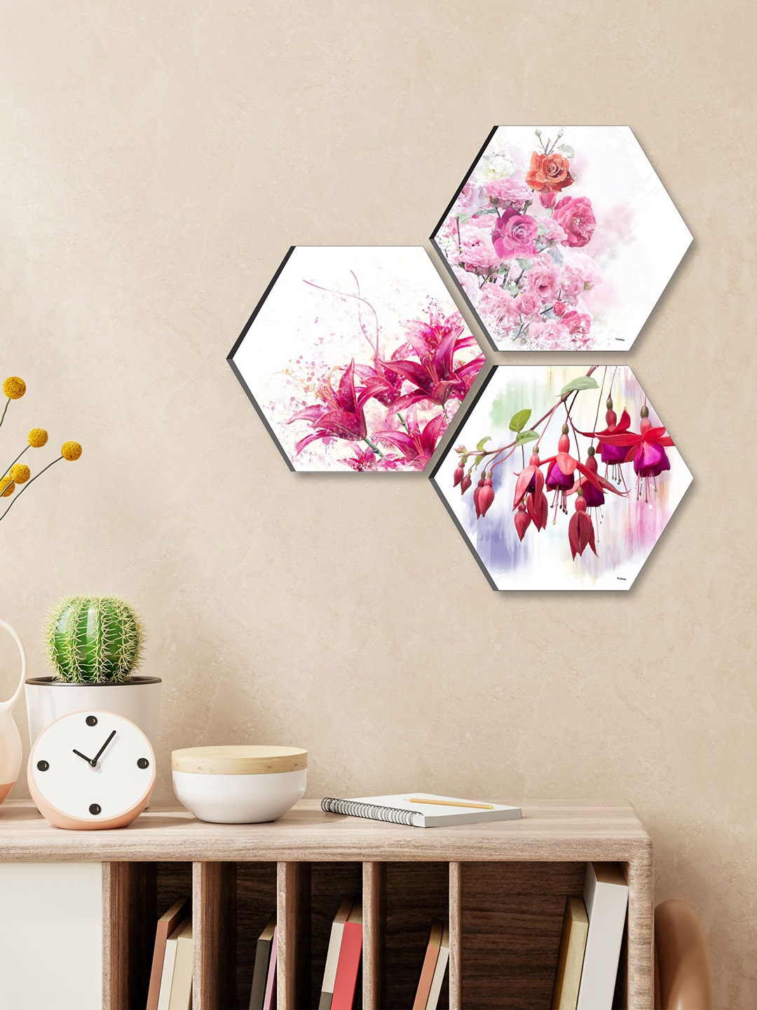 

SAF White & Pink 3 Pieces Flowers UV Textured Self adhesive Wall Art Painting