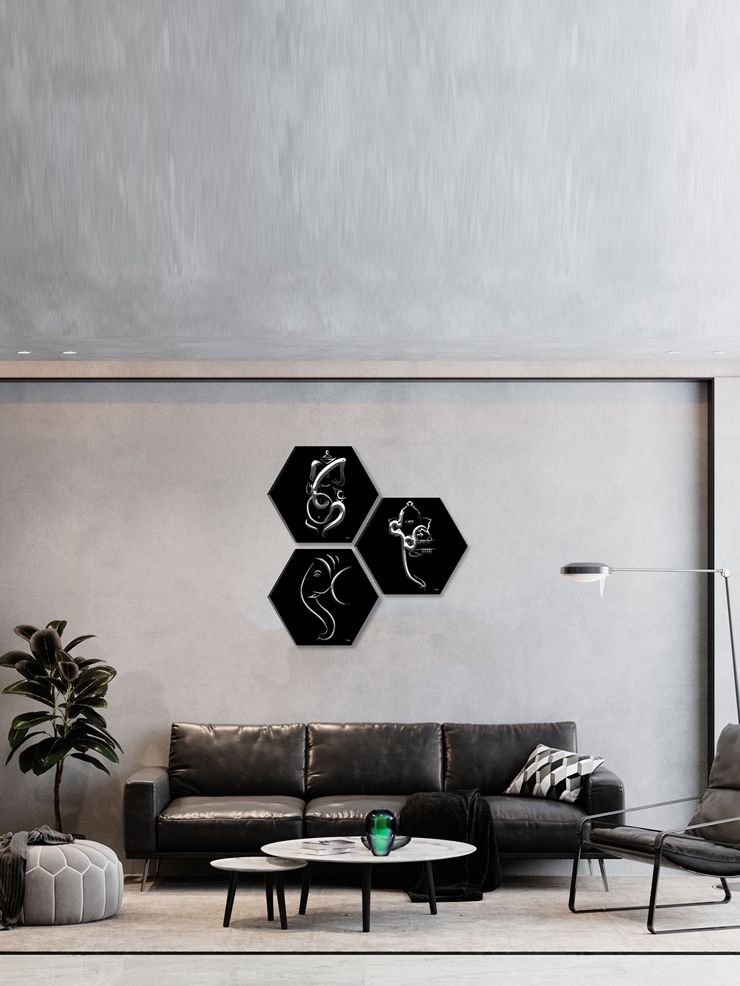 

SAF Black 3 Pieces Lord Ganesha Hexagon Wall Art