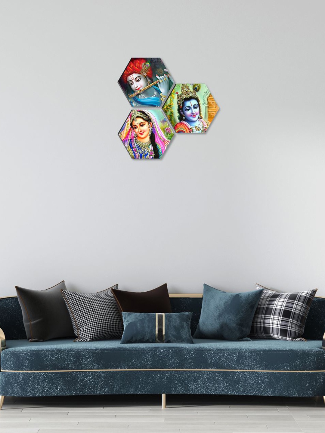 

SAF Blue & Red 3 Pieces Radha Krishna Painting Hexagon-Shaped Wall Art, Green