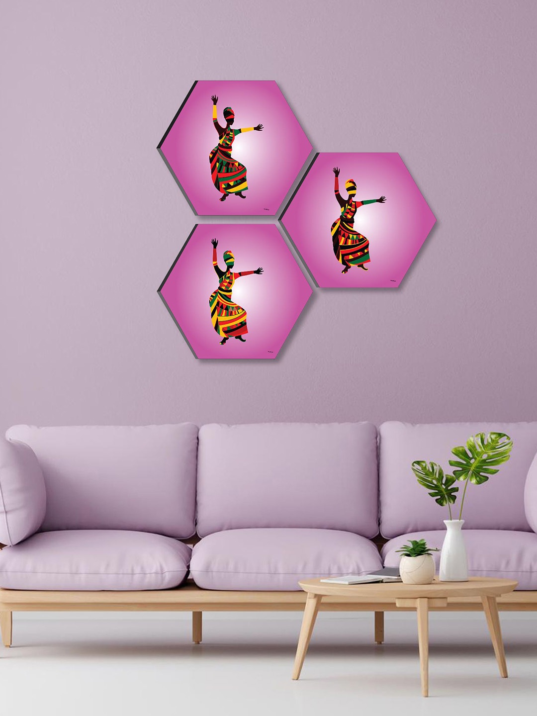

SAF Pink & Brown 3 Pieces Tribal Art Printed UV Coating Wall Art, Multi
