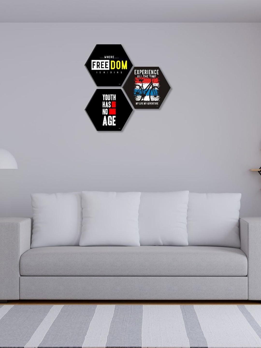 

SAF Black 3 Pieces Hexagon UV Textured Self adhesive Motivational Quotes Wall Painting