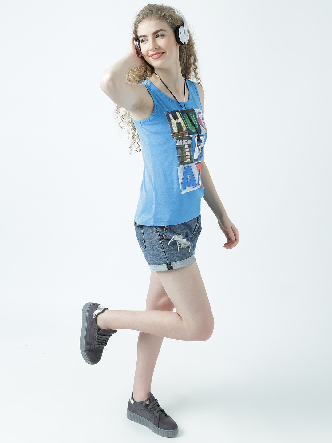 

Huetrap Women Turquoise Blue Printed Tank Top