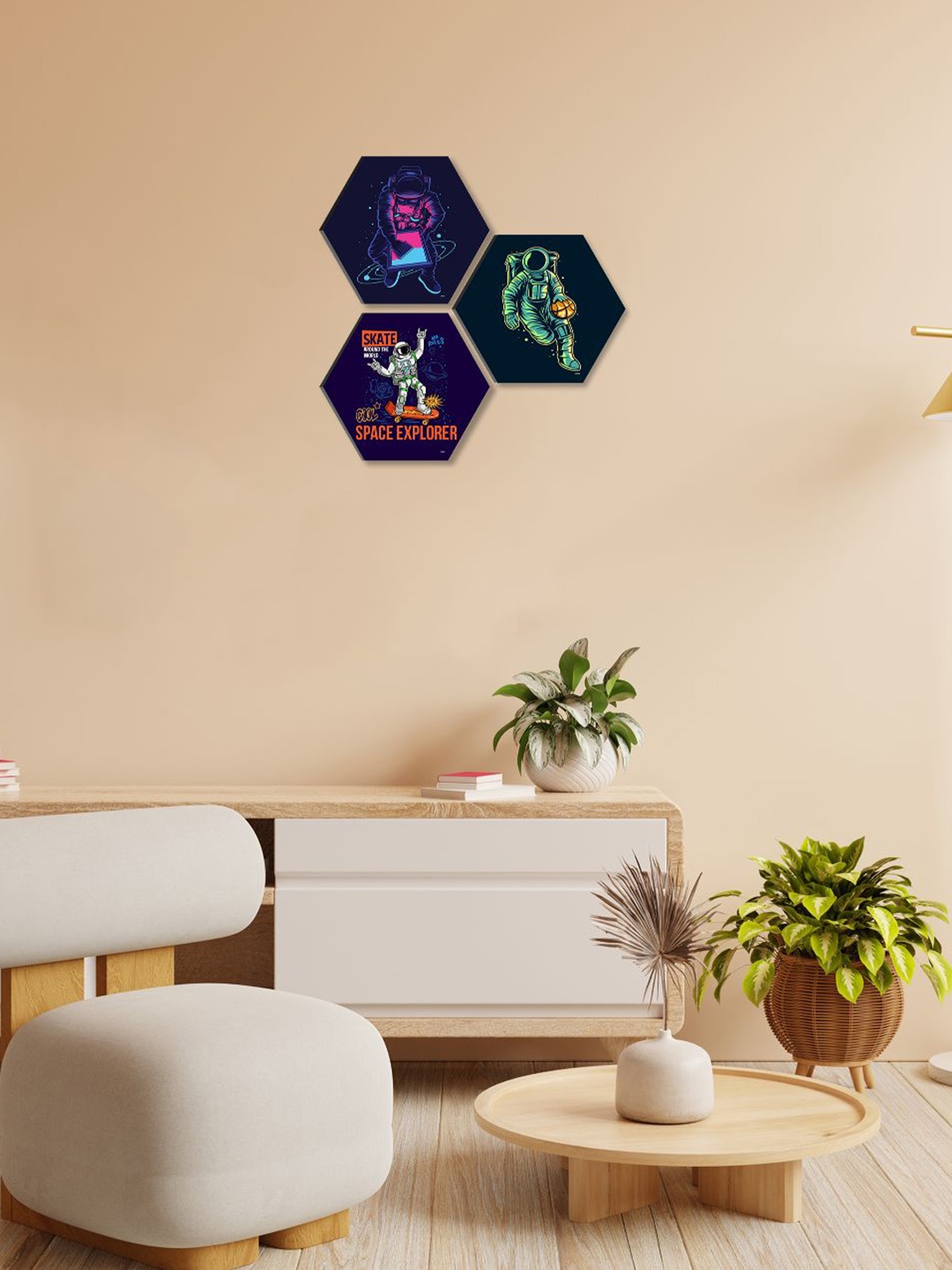 

SAF Black 3 Pieces Kids Room Hexagon Painting Framed Wall Art