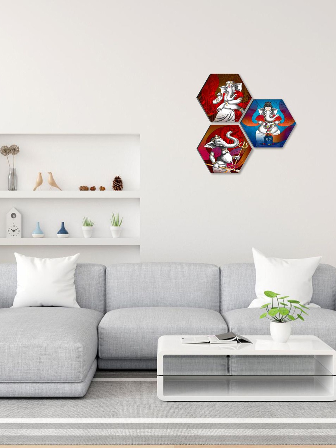 

SAF Red & Blue 3 Pieces Lord Ganesha Painted Wall Arts