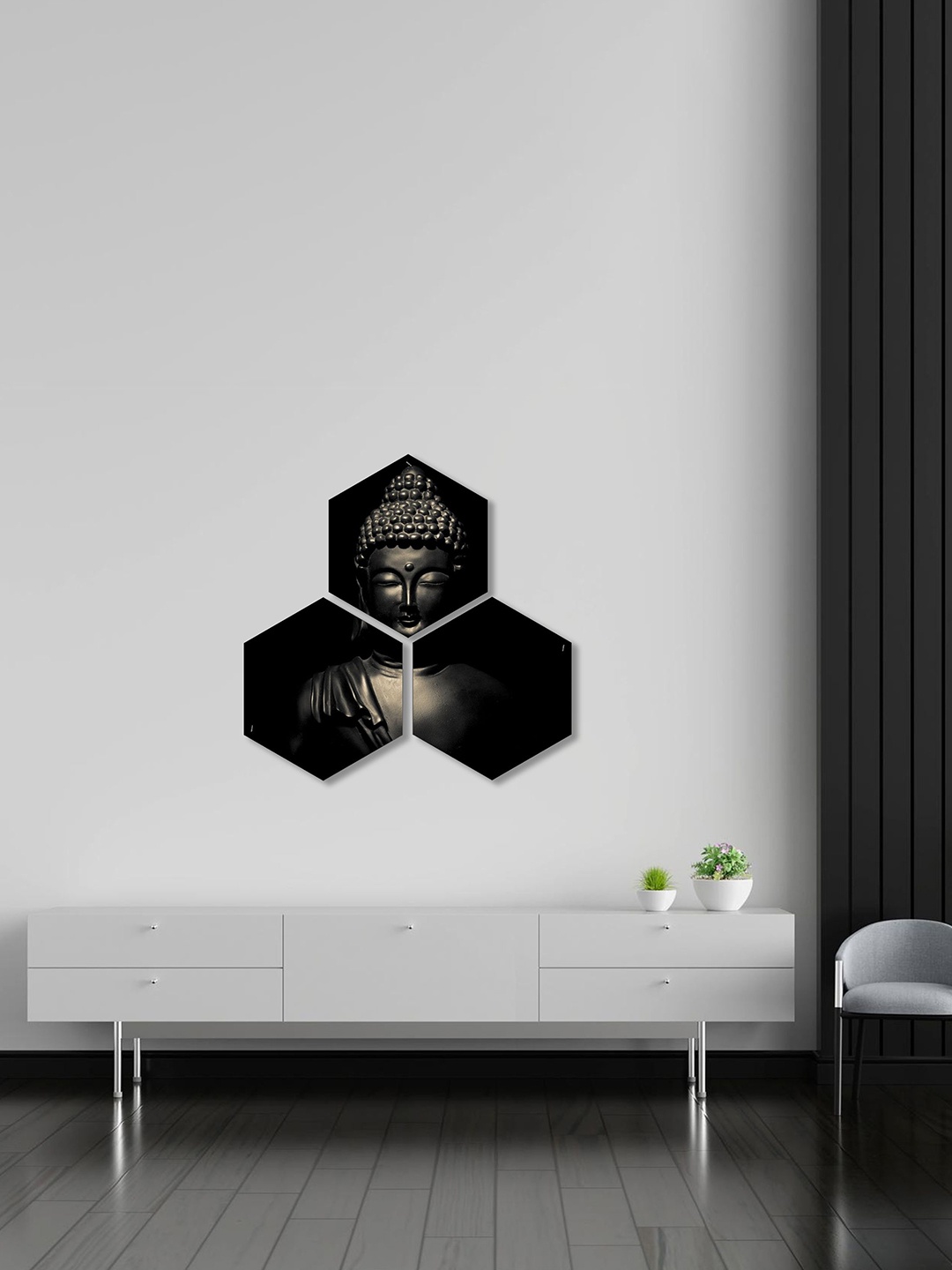 

SAF Black 3 Pieces Lord Buddha Printed UV Textured Wall Painting