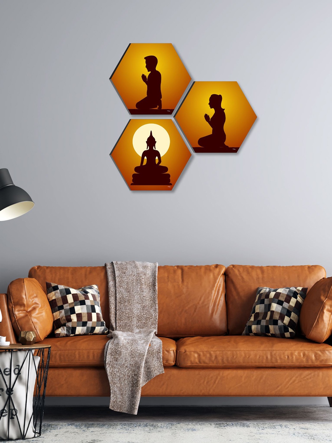

SAF Yellow & Brown 3 Pieces Lord Buddha Painted Wall Arts
