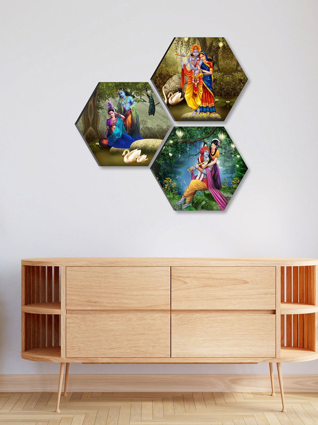 

SAF Green & Blue 3 Pieces Radha Krishna Painted Wall Arts