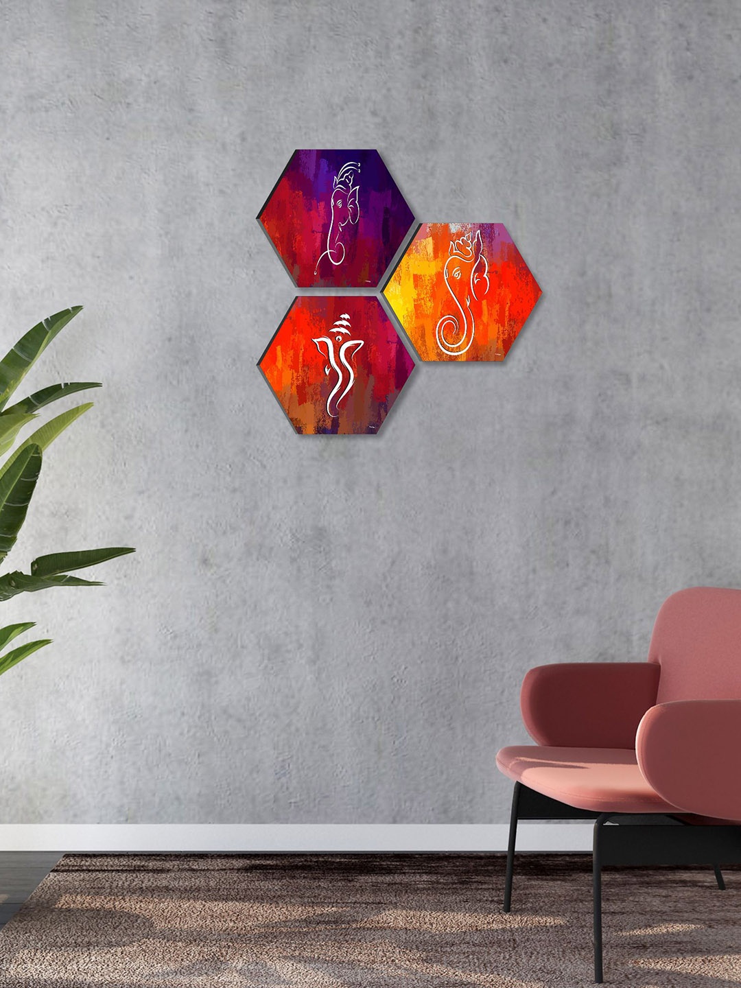 

SAF Orange & Purple 3 Pieces Lord Ganesha Painting Wall Arts