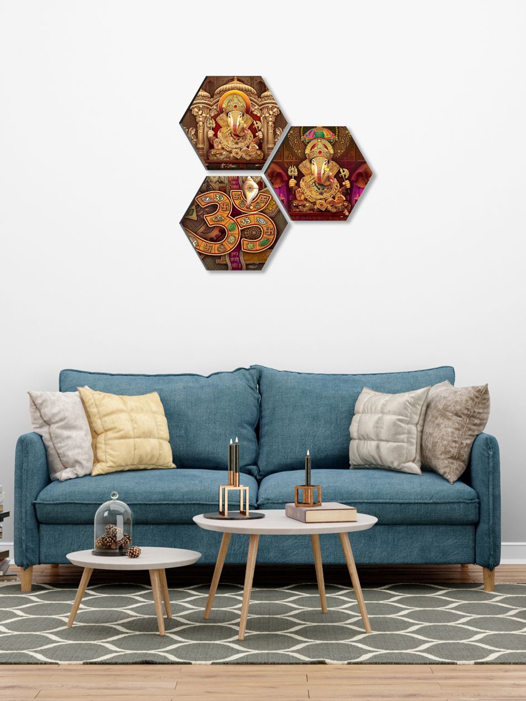 

SAF Brown & Beige 3 Pieces Lord Ganesha Painting Hexagon-Shaped Wall Art
