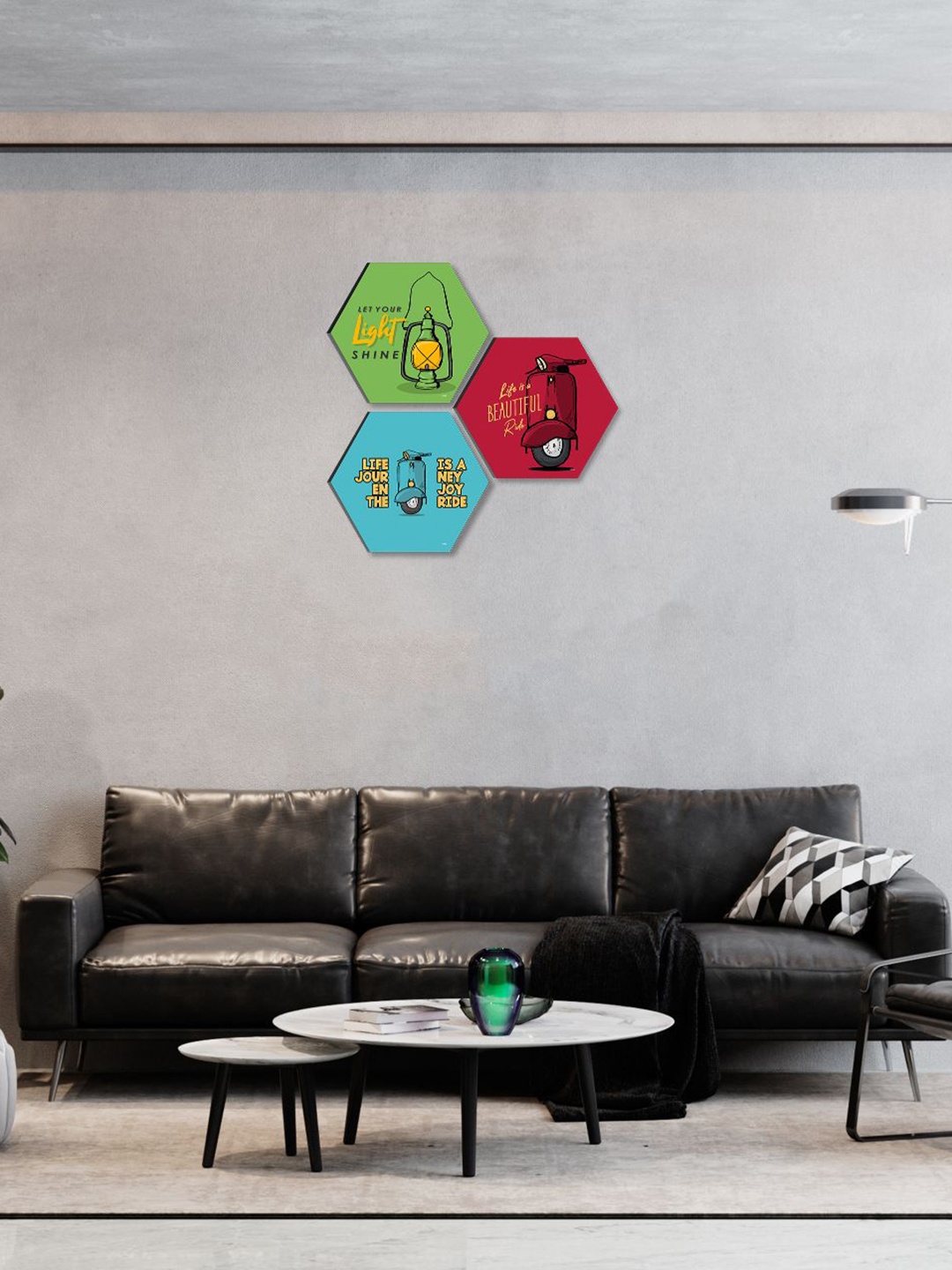 

SAF Red 3 Pieces Motivational Quotes Hexagon UV Textured Self Adhesive Wall Art, Green