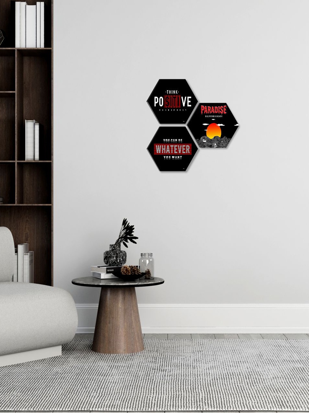 

SAF Black & Orange 3 Pieces Motivational Quotes Painting Hexagon UV Textured Wall Arts