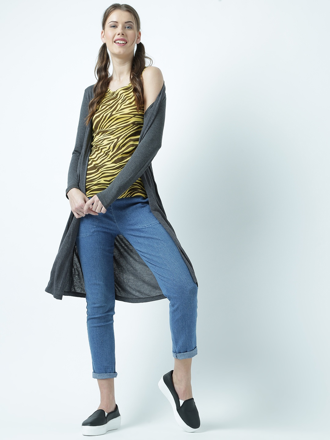 Huetrap Women Yellow Printed Tank Pure Cotton Top