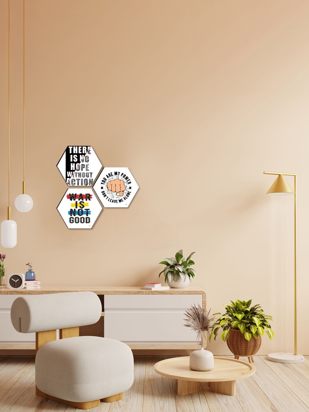 

SAF White & Black 3 Pieces Motivational Quotes Painting Hexagon UV Textured Wall Arts, Multi