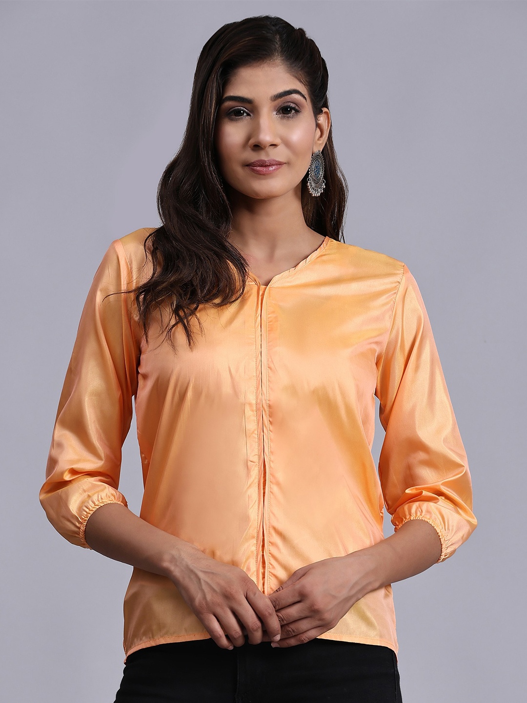 

V TRADITION Crepe Shirt Style Top, Orange