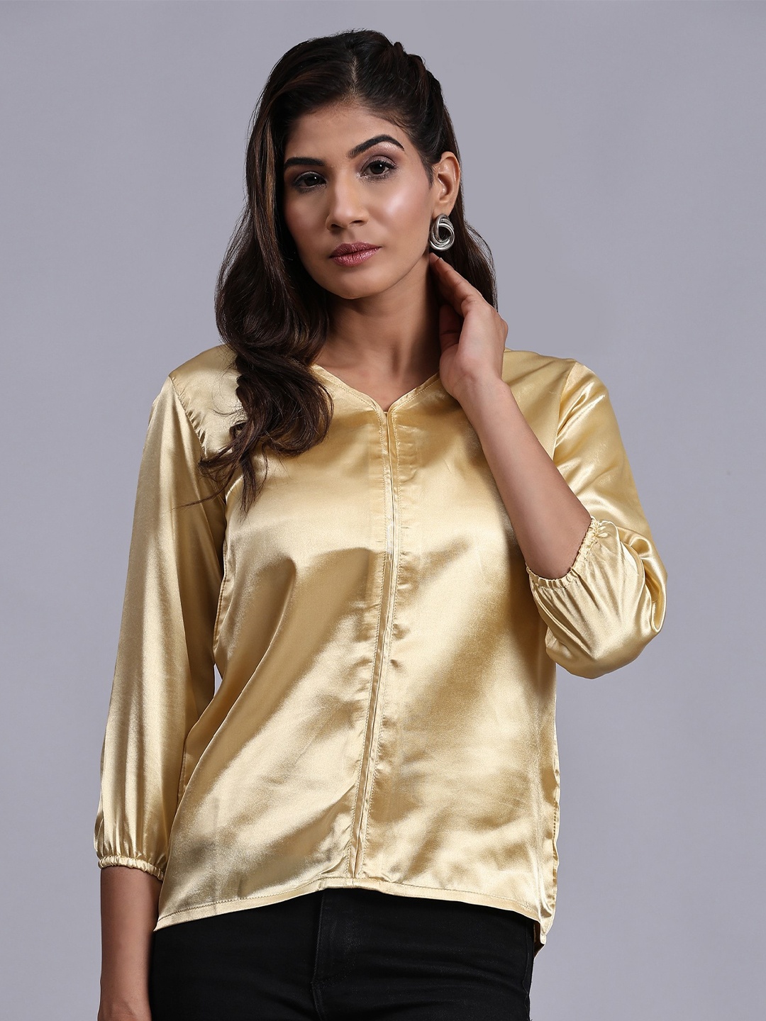 

V TRADITION Satin Shirt Style Top, Gold