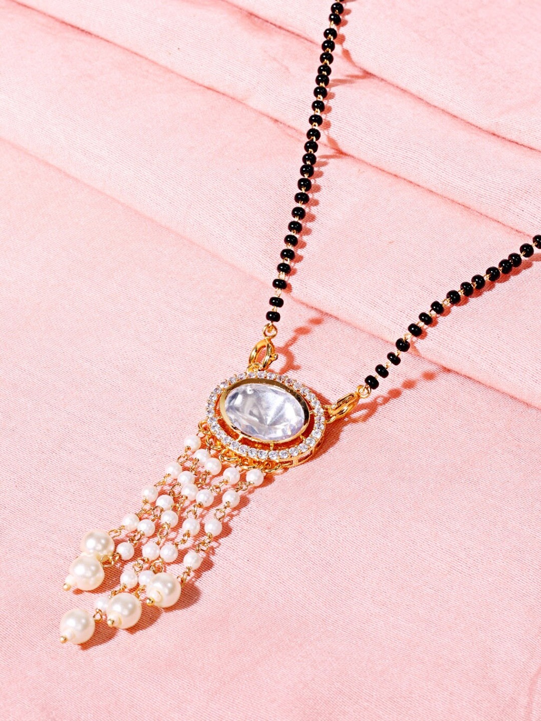 

ABDESIGNS Gold-Plated Kundan Studded & Beaded Mangalsutra