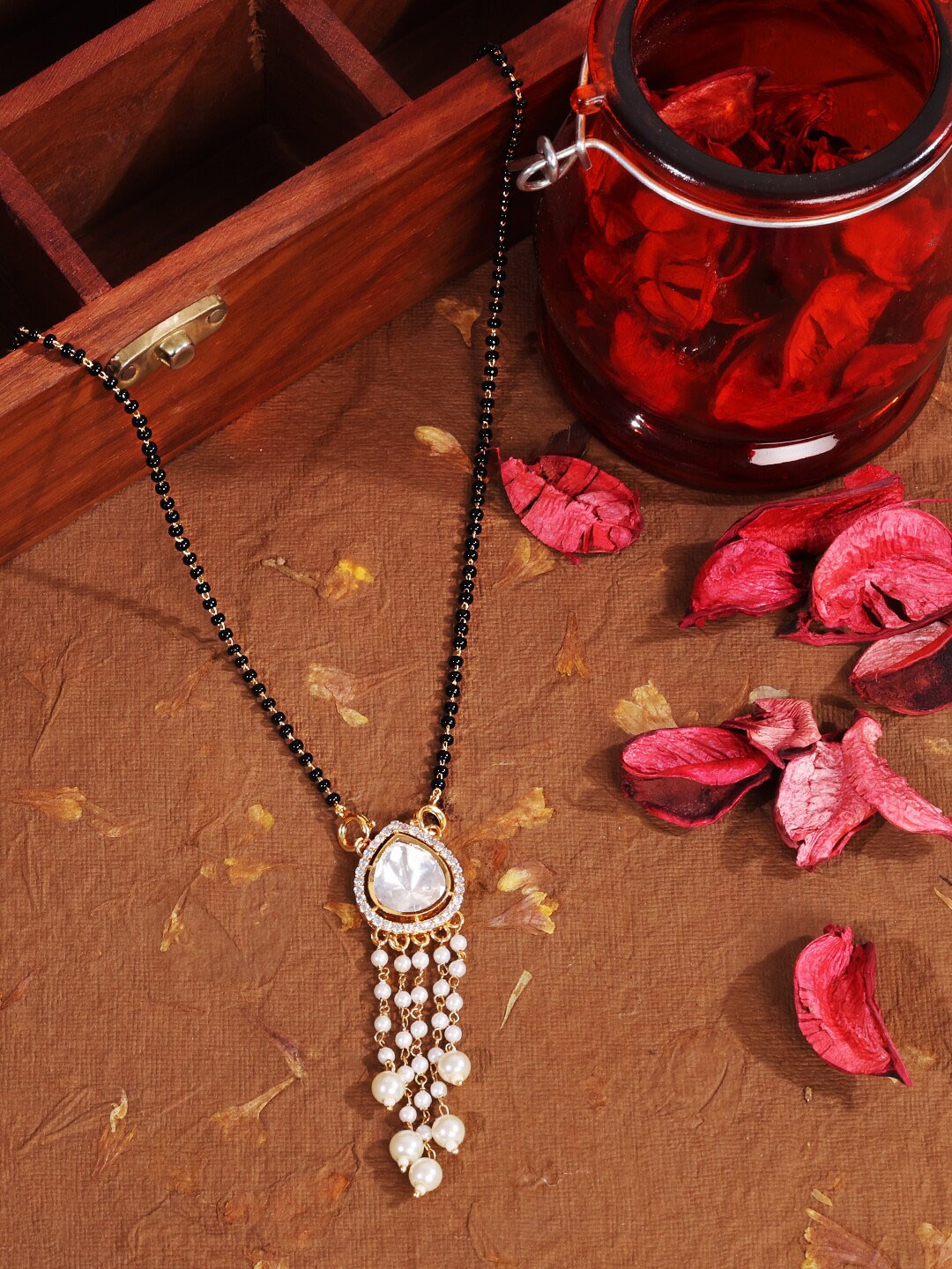 

ABDESIGNS Gold-Plated Kundan Studded & Beaded Mangalsutra