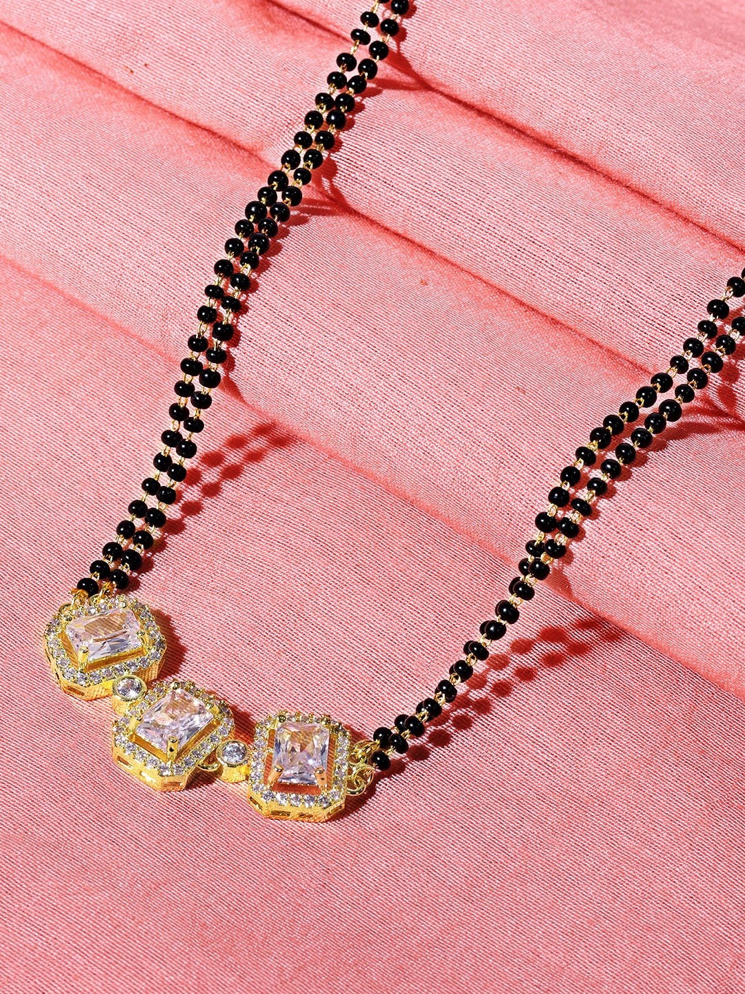 

ABDESIGNS Gold-Plated AD-Studded & Beaded Mangalsutra