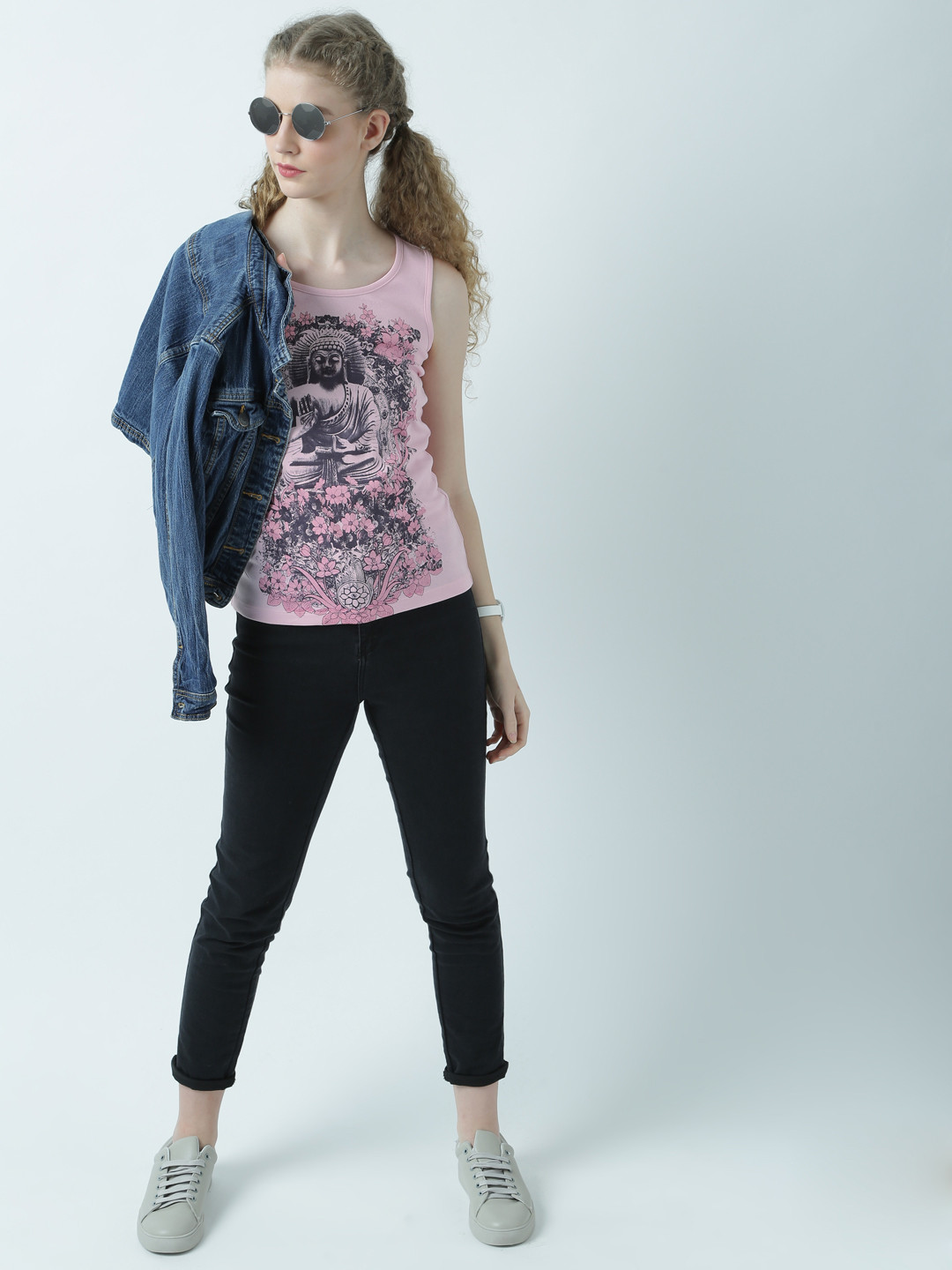 

Huetrap Women Pink Printed Tank Pure Cotton Top