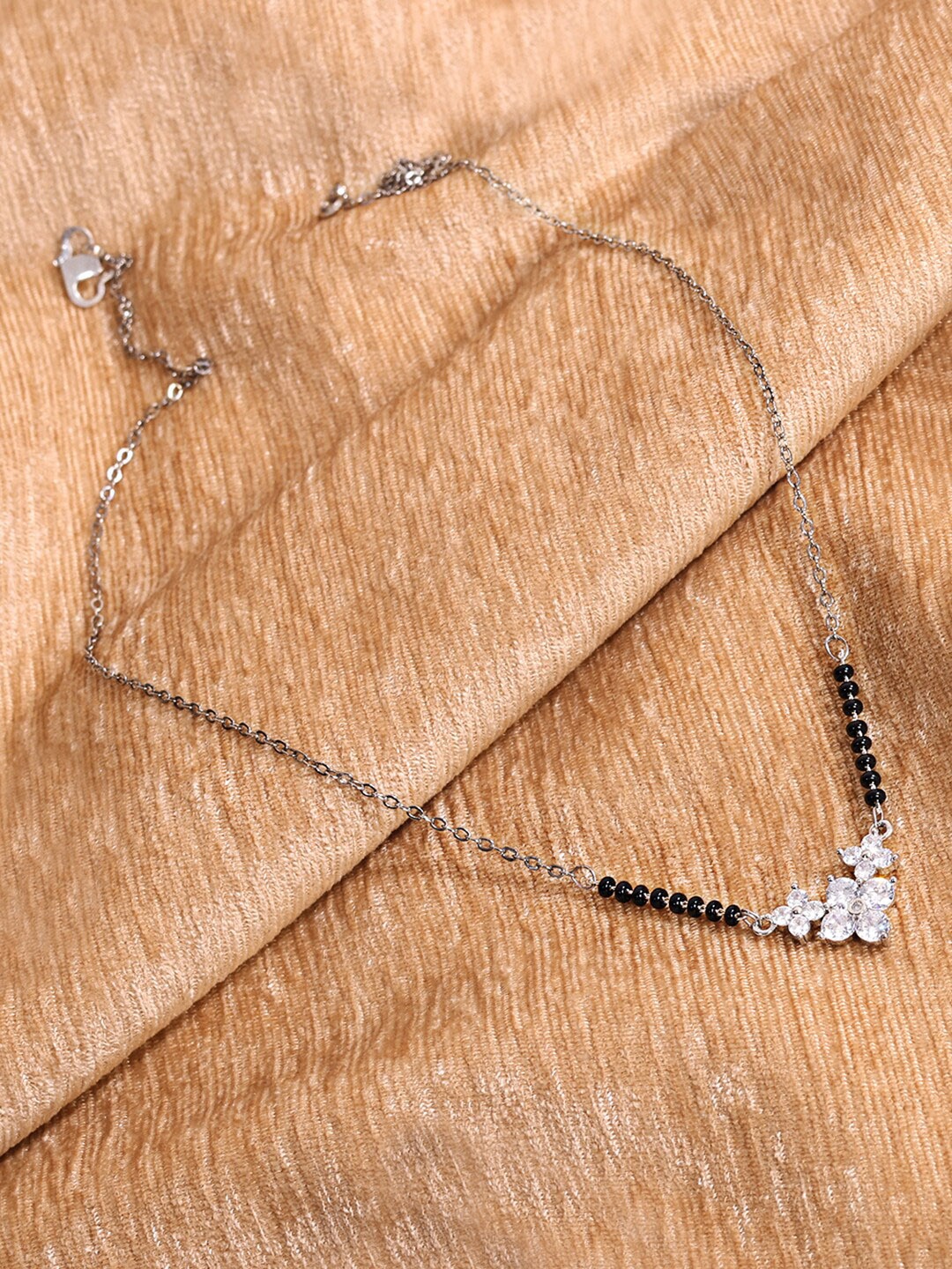 

ABDESIGNS Silver-Plated AD Stone-Studded & Beaded Mangalsutra